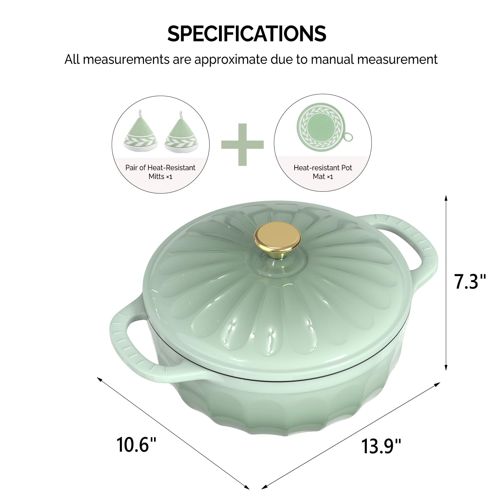 ROVSUN 5 QT Enameled Cast Iron Round Dutch Oven Green Gradient