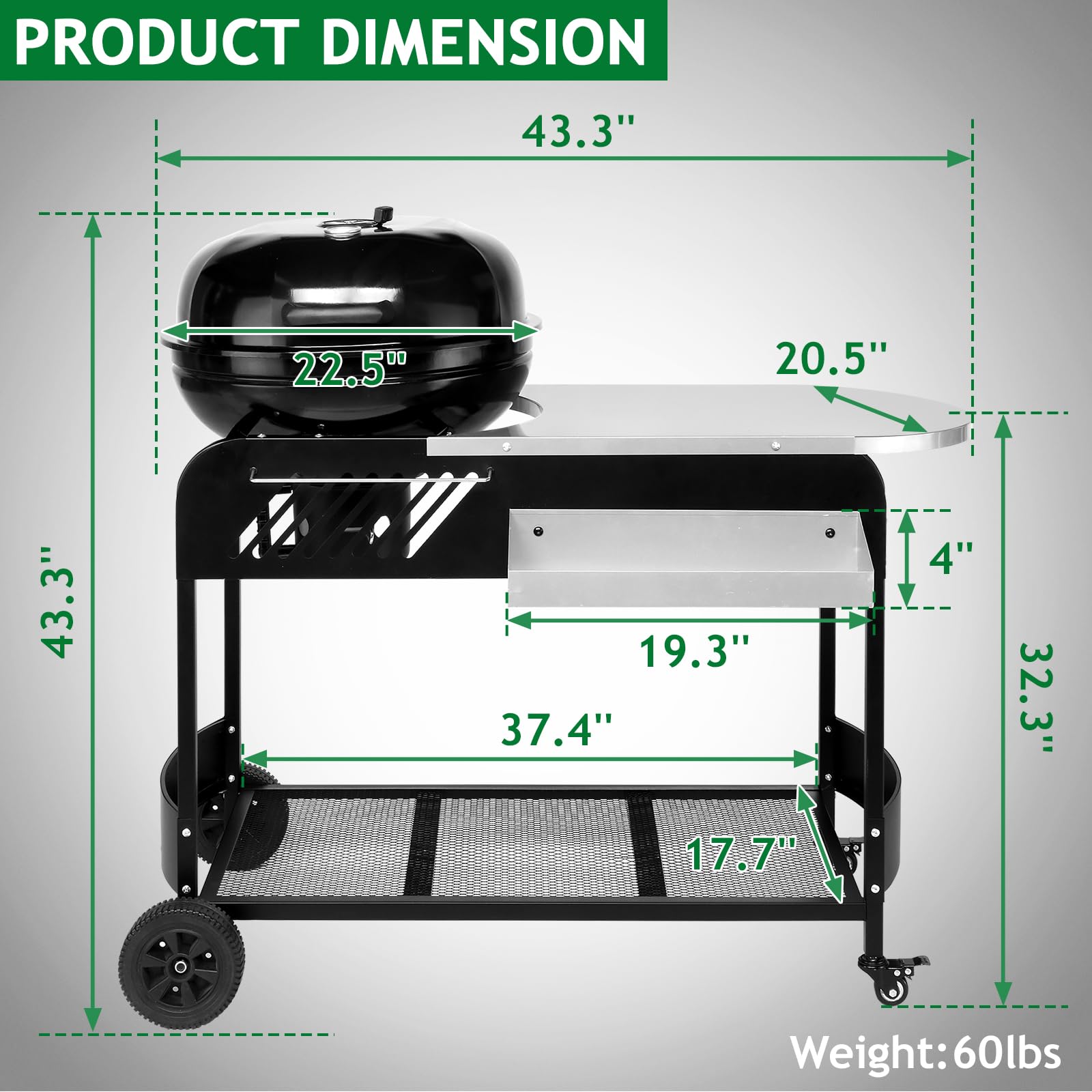 ROVSUN Movable Charcoal Grill with Fully Functional Cart