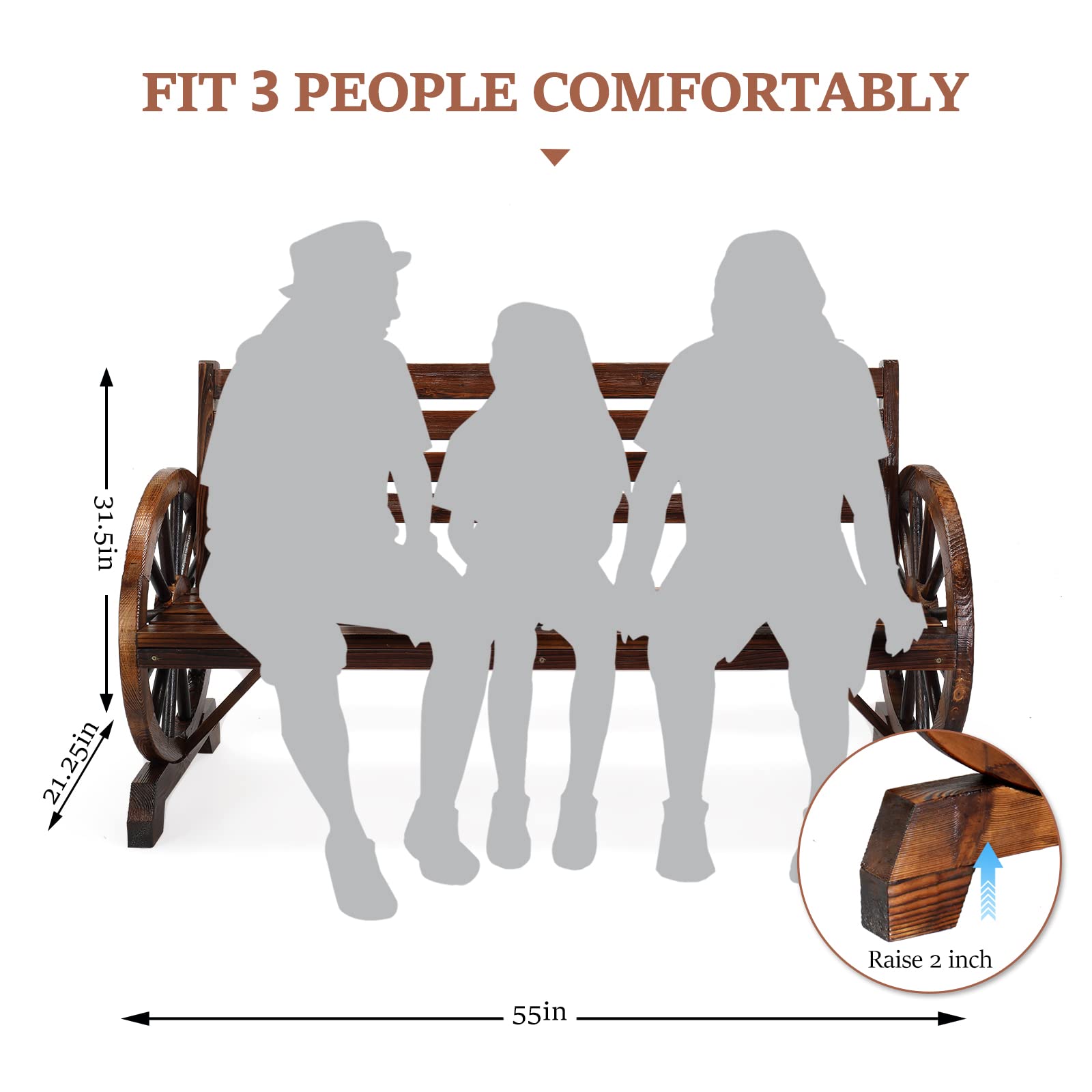 55" Outdoor Bench with Rustic Wooden Wheel