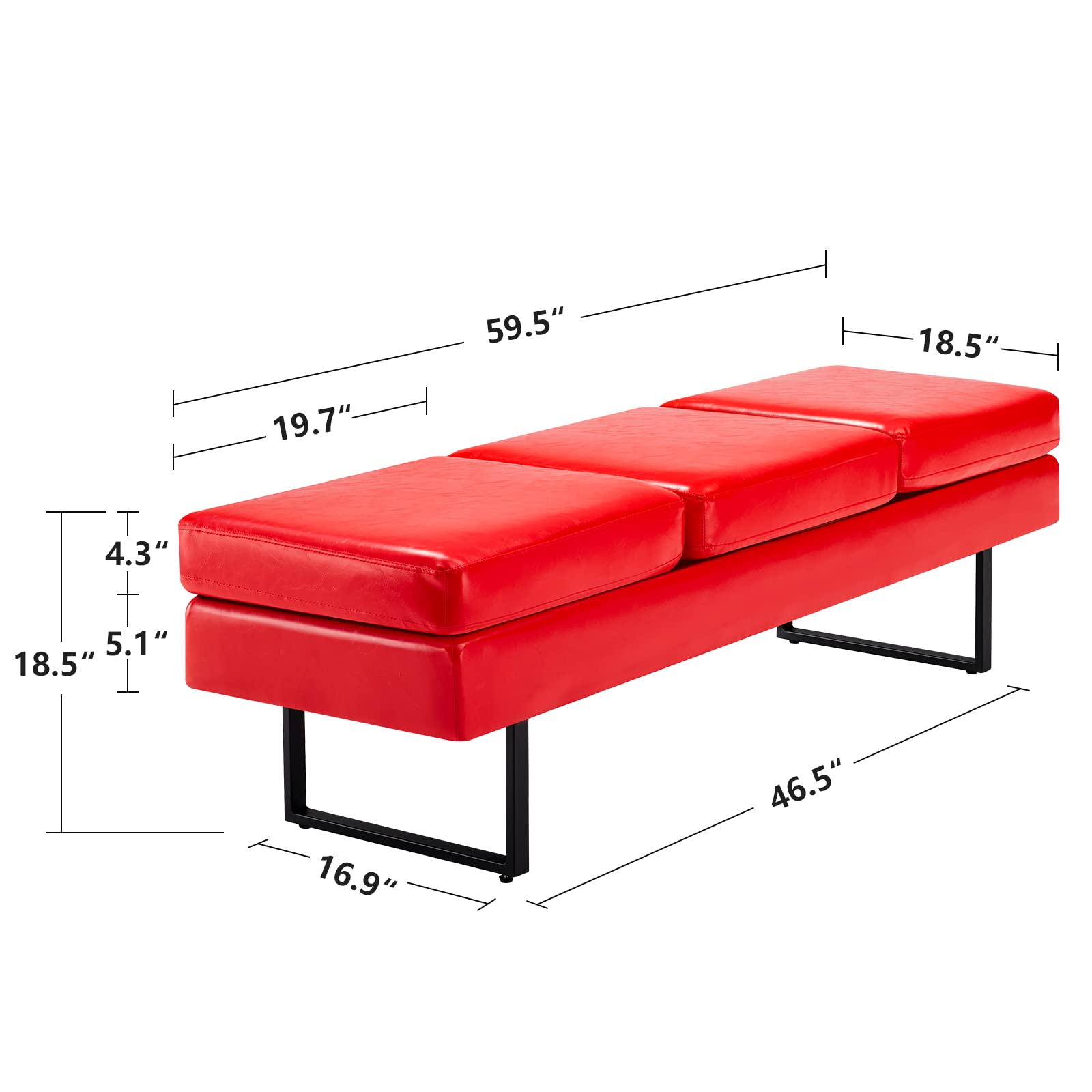 59.5" Waiting Chair Bench Seating Faux Leather Red