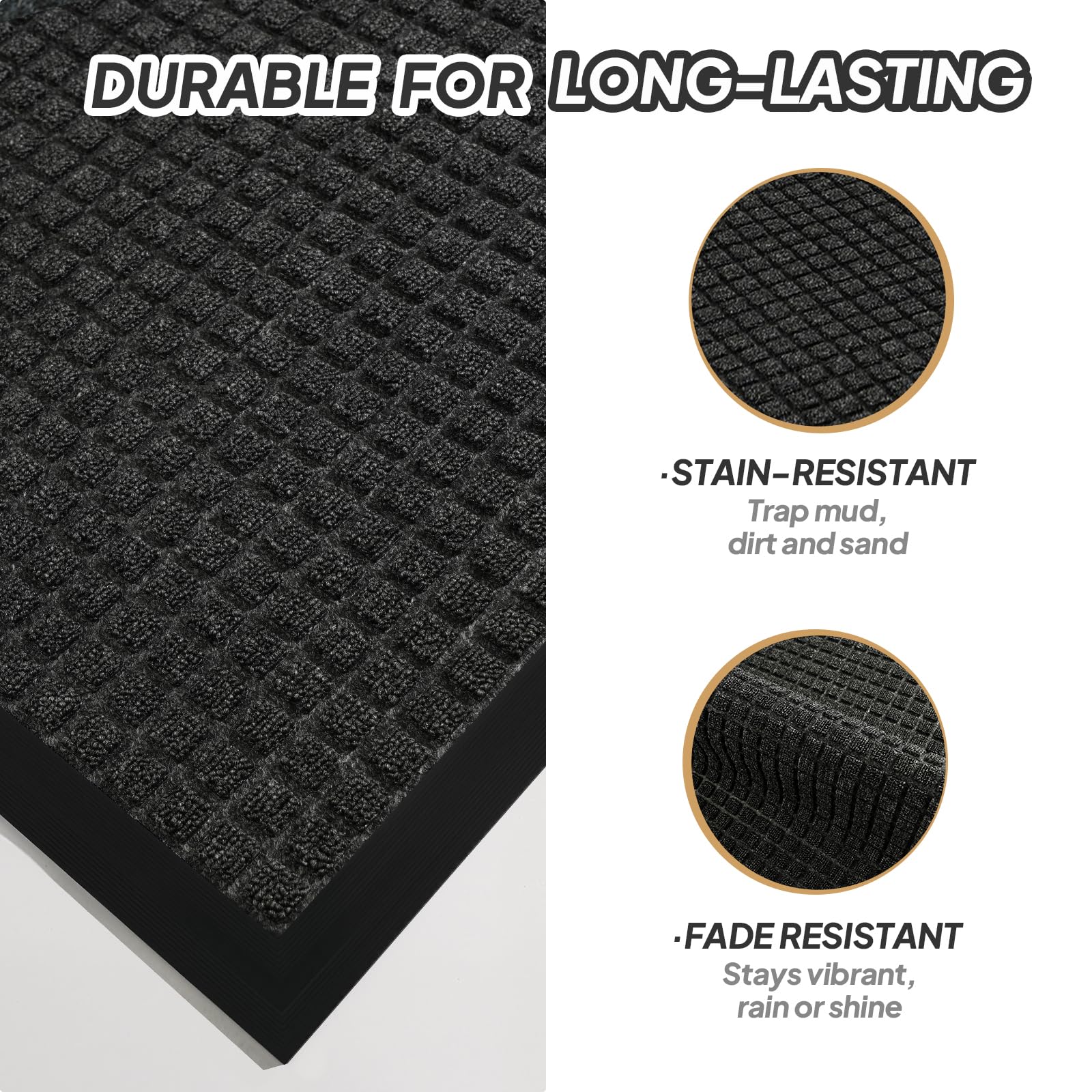 ROVSUN 35.4" × 23.6" Front Door Mat with Square Pattern Non-Slip Grey