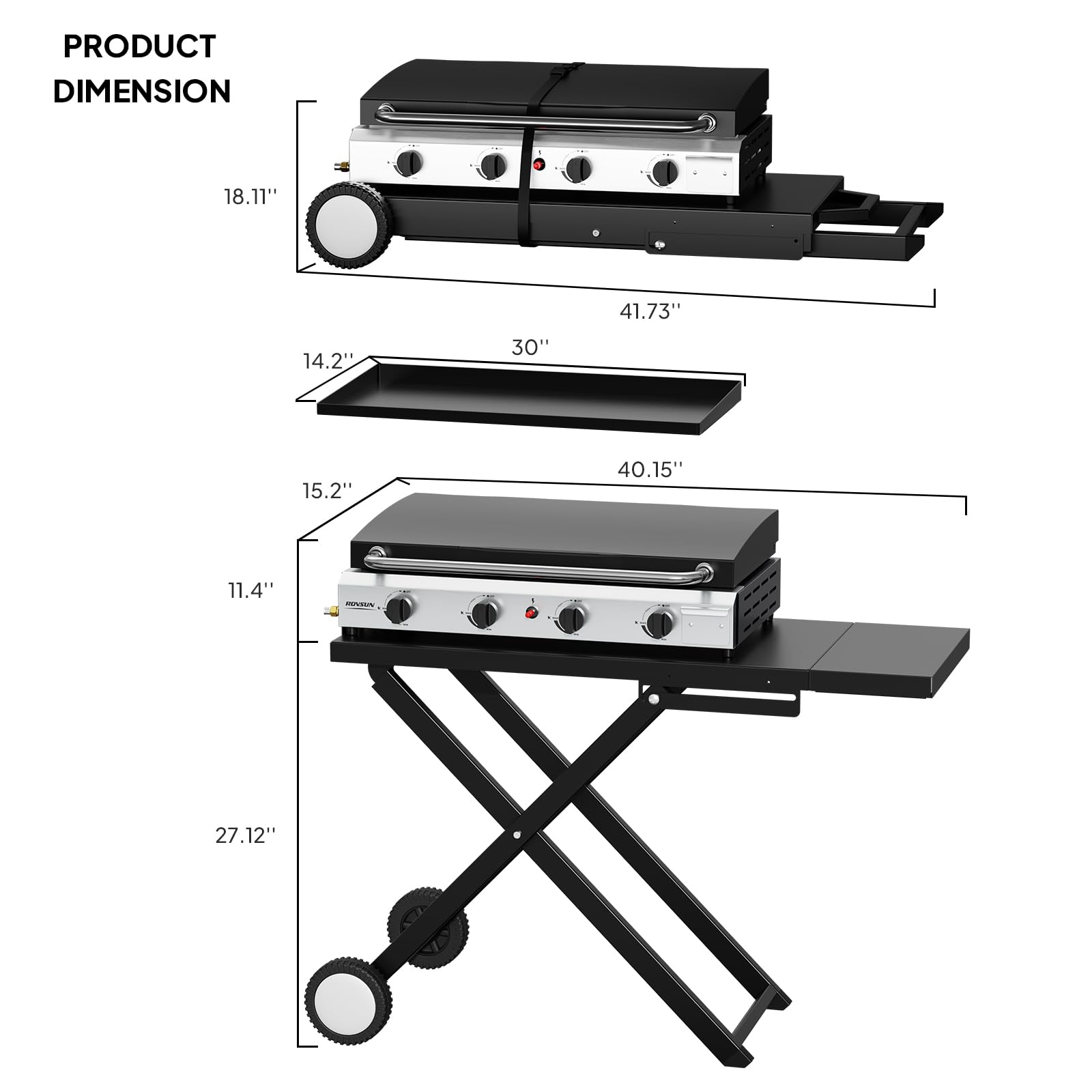 ROVSUN 4-Burner 40,000 BTU Foldable Propane Griddle with Wheels & Lid