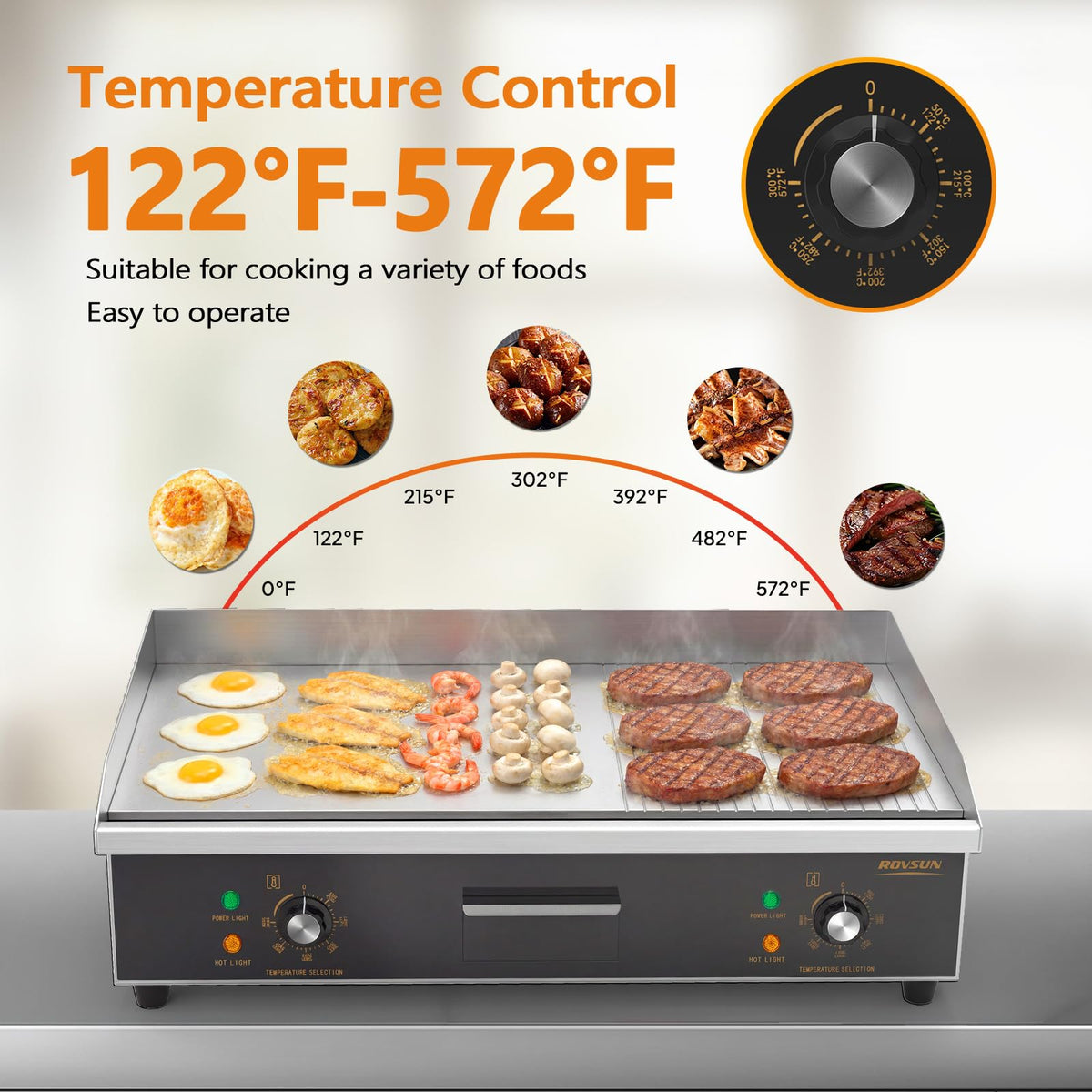 ROVSUN 30" 3000W 110V Electric Griddle Countertop with Half Flat Top Griddle