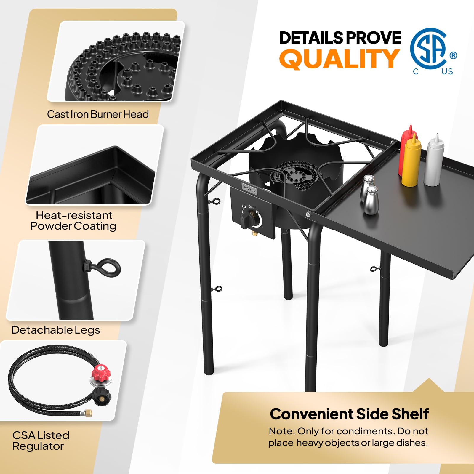 ROVSUN 1-Burner 100,000 BTU Camping Propane Stove with Side Shelves