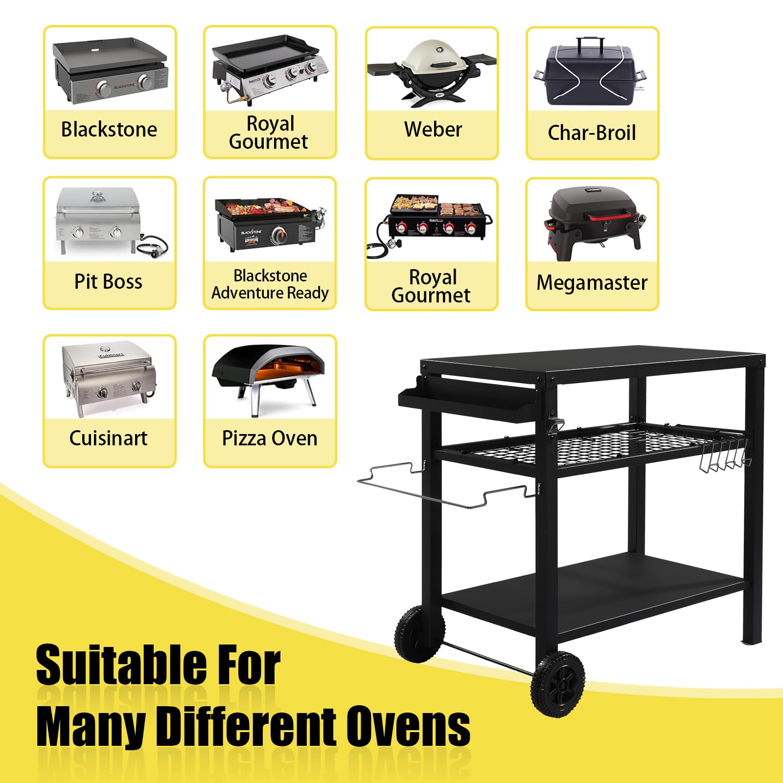 ROVSUN 44" Outdoor Grill Cart with Mesh Racks Black