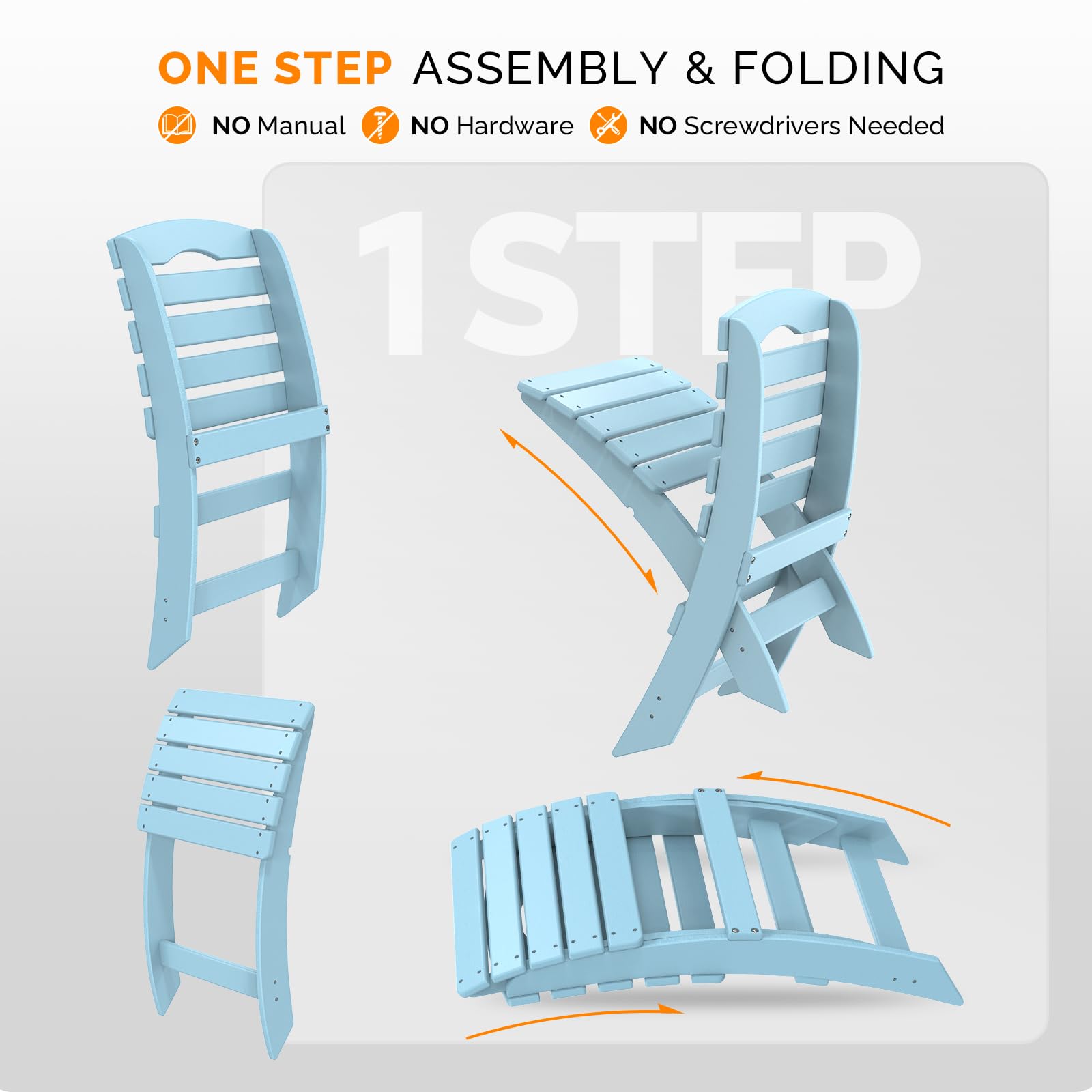 Portable Plastic Folding HDPE Adirondack Chair Blue