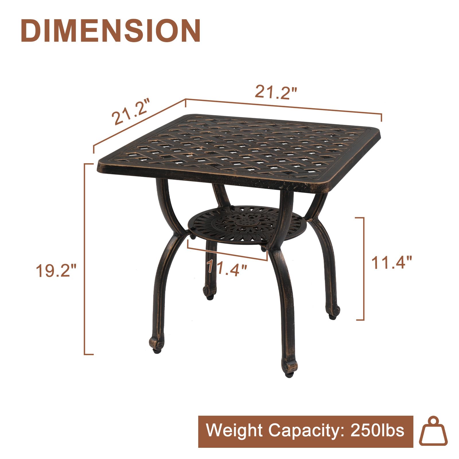22" Sqaure Cast Aluminum Outdoor Side Table Bronze