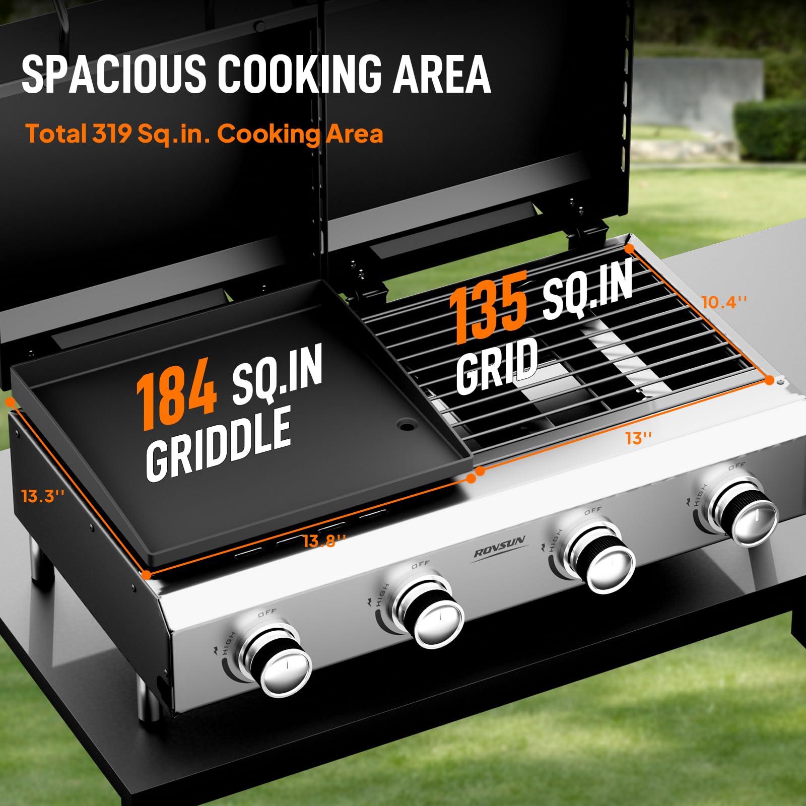 ROVSUN 4 Burner 2-in-1 Propane Grill and Griddle Combo Tabletop with Lid