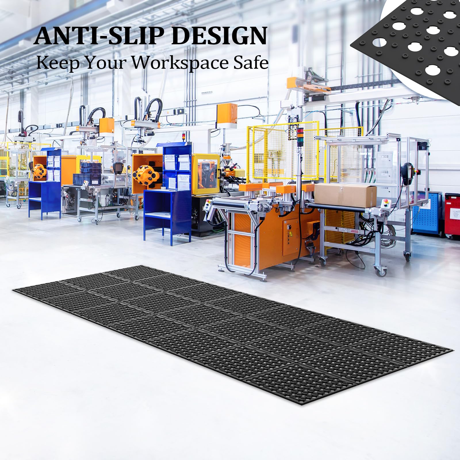 ROVSUN 36'' x 83''(3 x 7 FT) Rubber Floor Mat Anti-Fatigue Non-Slip with Holes