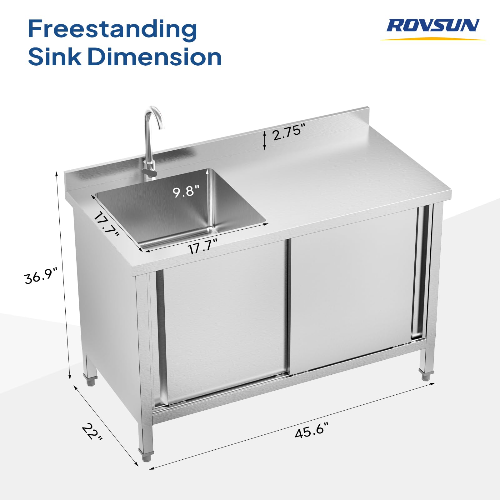 ROVSUN 46" x 22" Stainless Steel Utility Sink with Cabinet