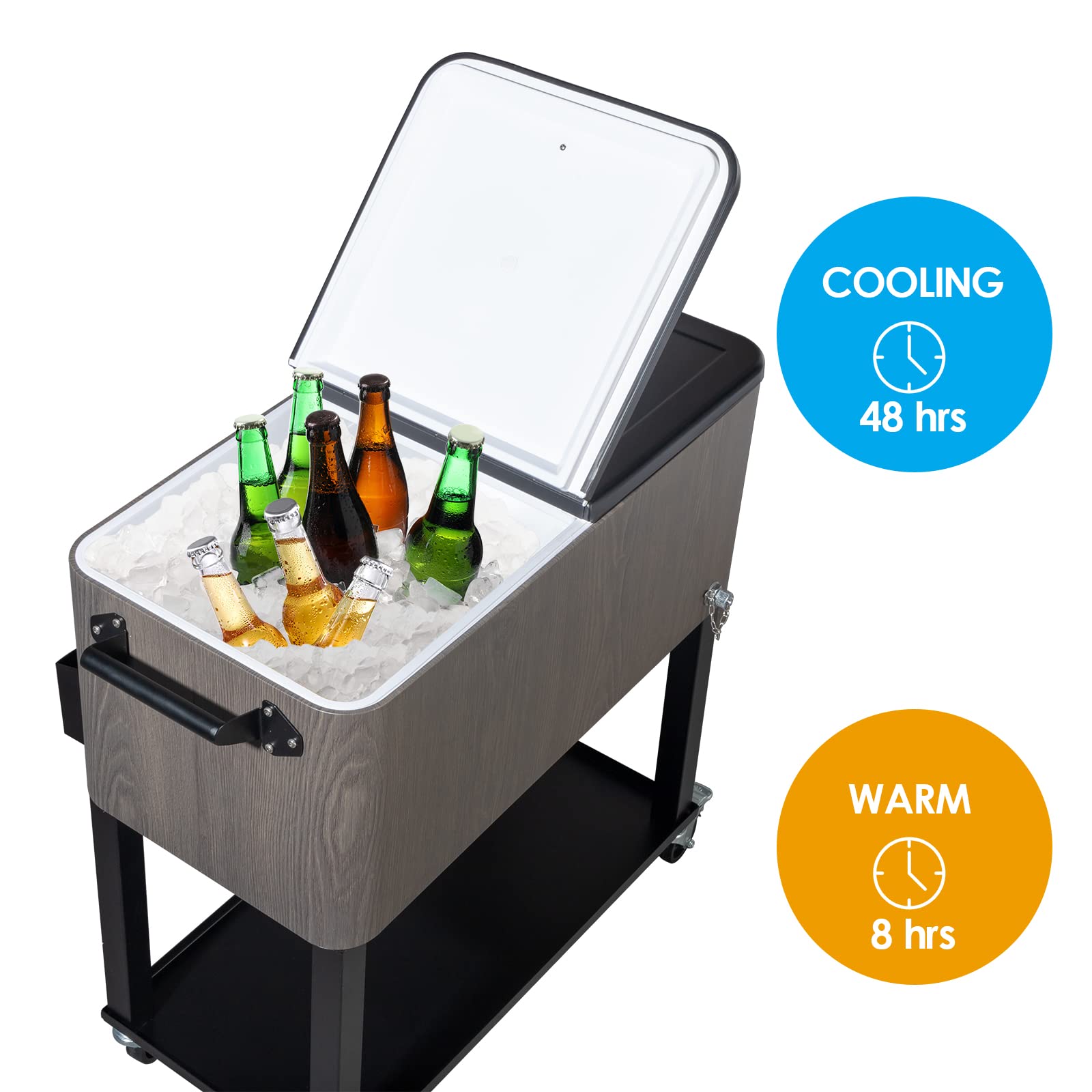80 Quart Portable Outdoor Patio Rolling Cooler Cart Dark Grey