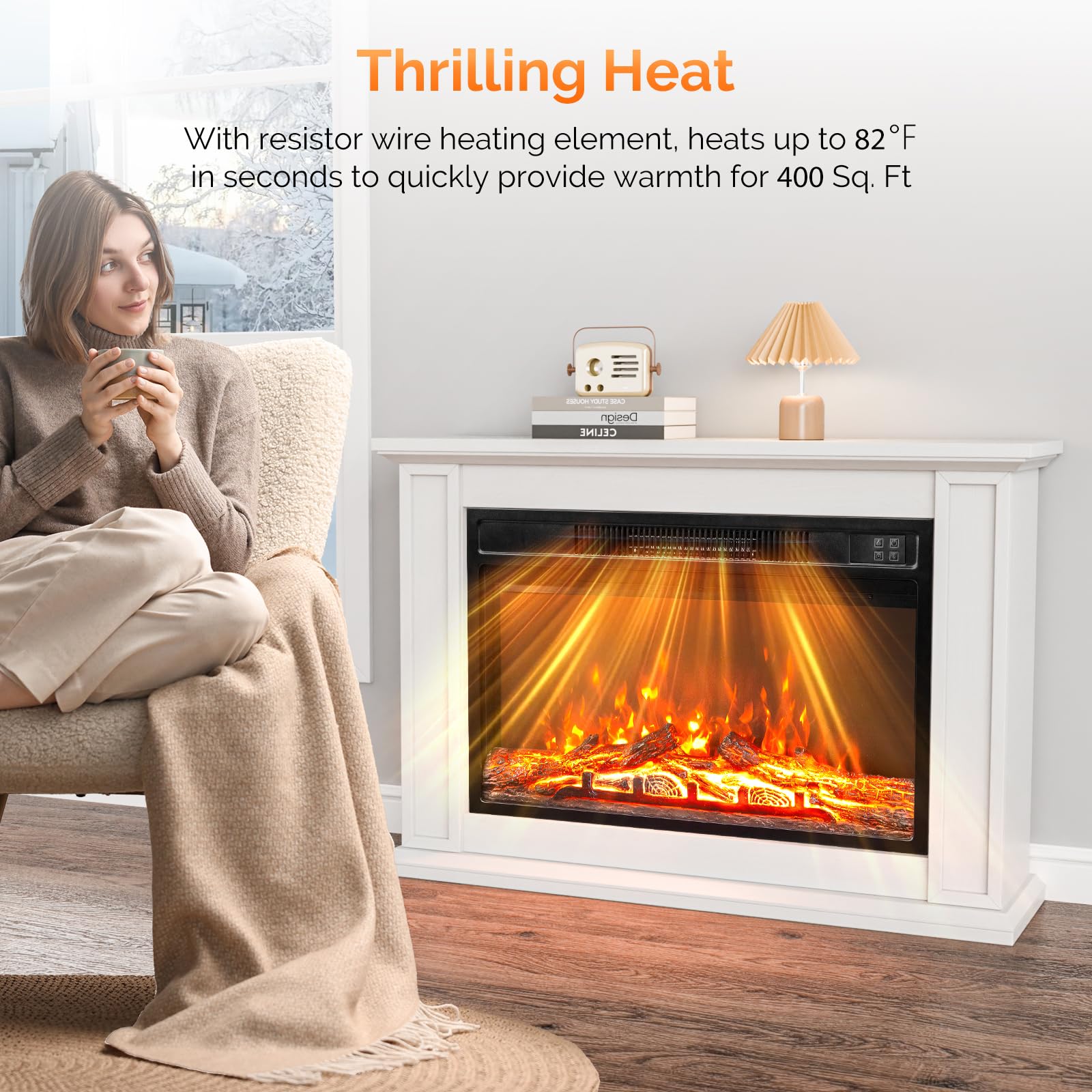 ROVSUN 26'' 1500W 120V Electric Fireplace Inserts with APP & Remote