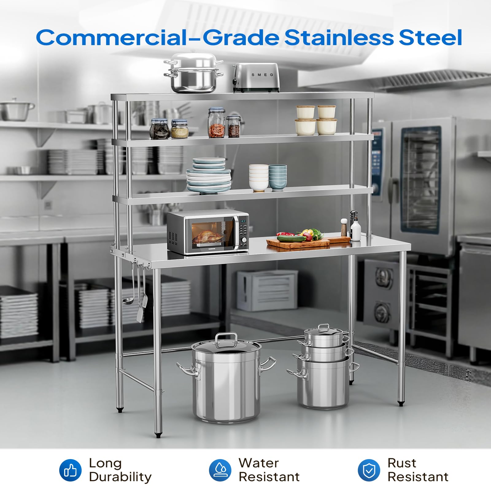 ROVSUN 48" X 24" Stainless Steel Table with Overshelves
