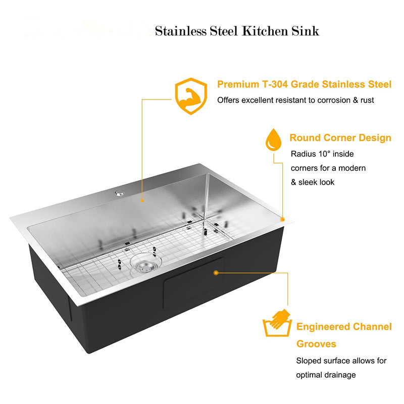 ROVSUN 30" x 22" Drop-in 304 Stainless Steel Sink Kitchen with Protector