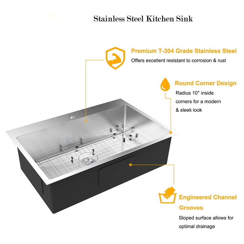ROVSUN 30 X 22 Inch Drop-in 304 Stainless Steel Sink Kitchen with Protector