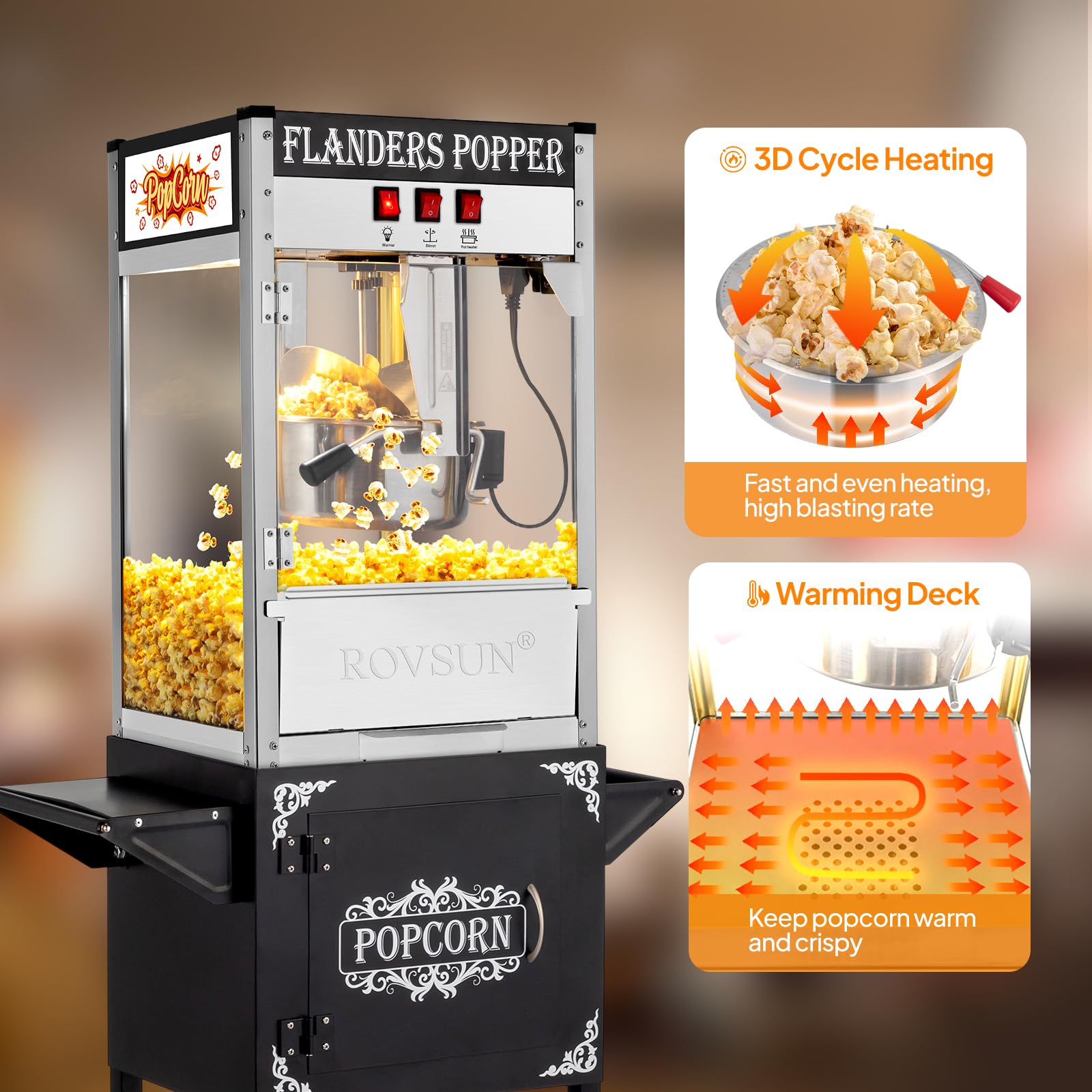 ROVSUN 10 oz Black Popcorn Machine with Cart