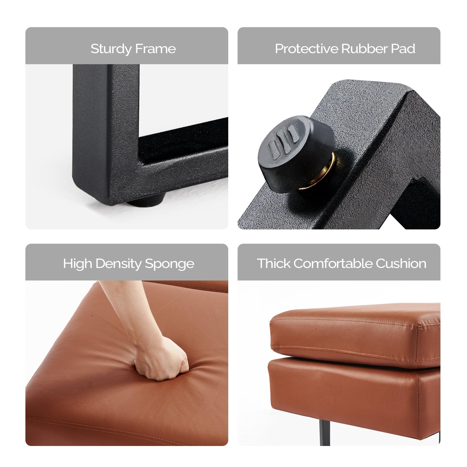 59.5" Waiting Chair Bench Seating Faux Leather Cognac