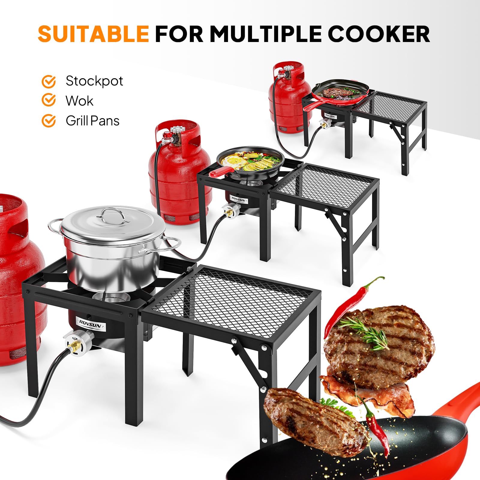 ROVSUN 1-Burner 100,000 BTU Camping Propane Stove with Foldable Side Shelf