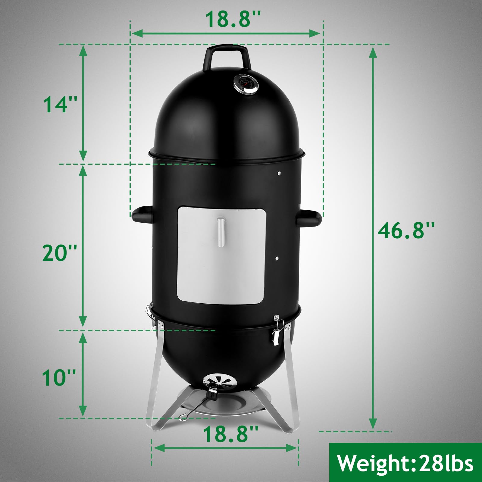 4-Tier 3-in-1 Vertical Charcoal Grill Outdoor BBQ Charcoal Smoker
