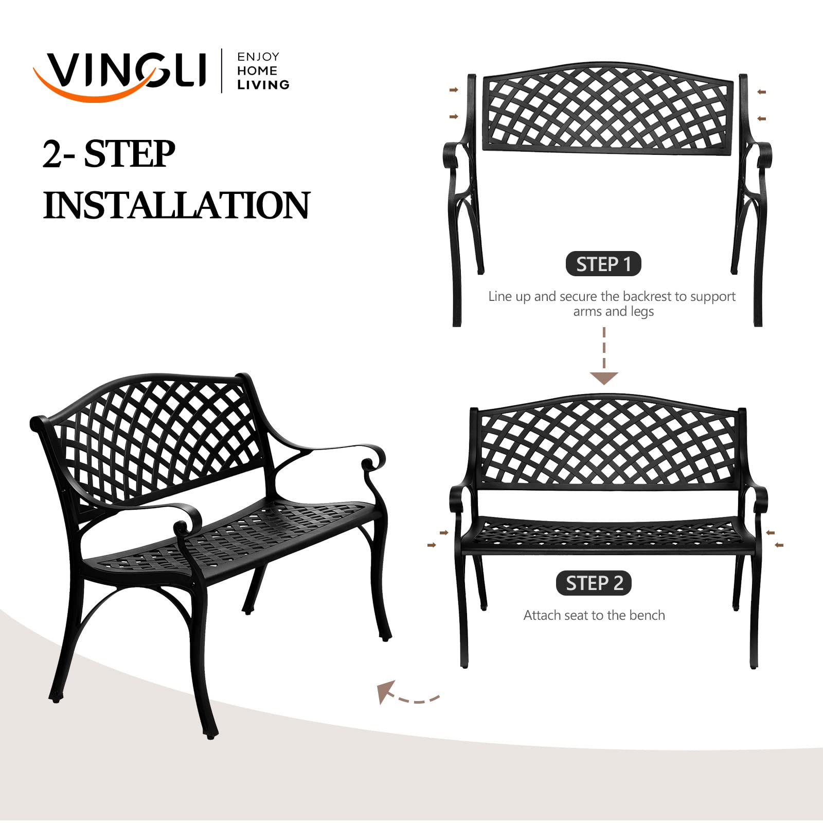 40.5" Outdoor Bench Cast Aluminium Black