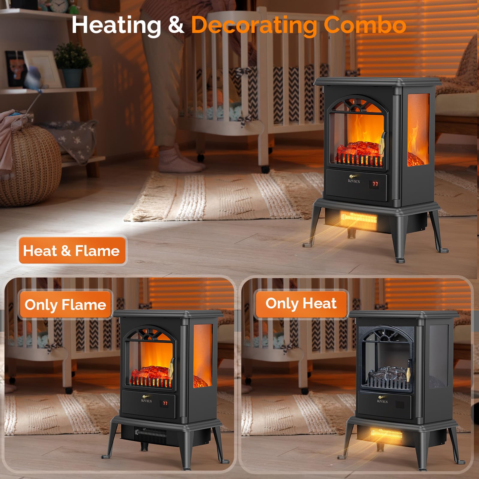 ROVSUN 22" High 1500W 120V Electric Fireplace Stove with Remote Black