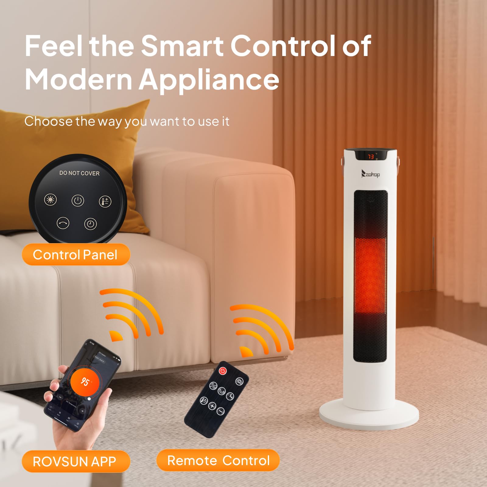 24"H 1,500W 120V Electric Space Heater with Remote White