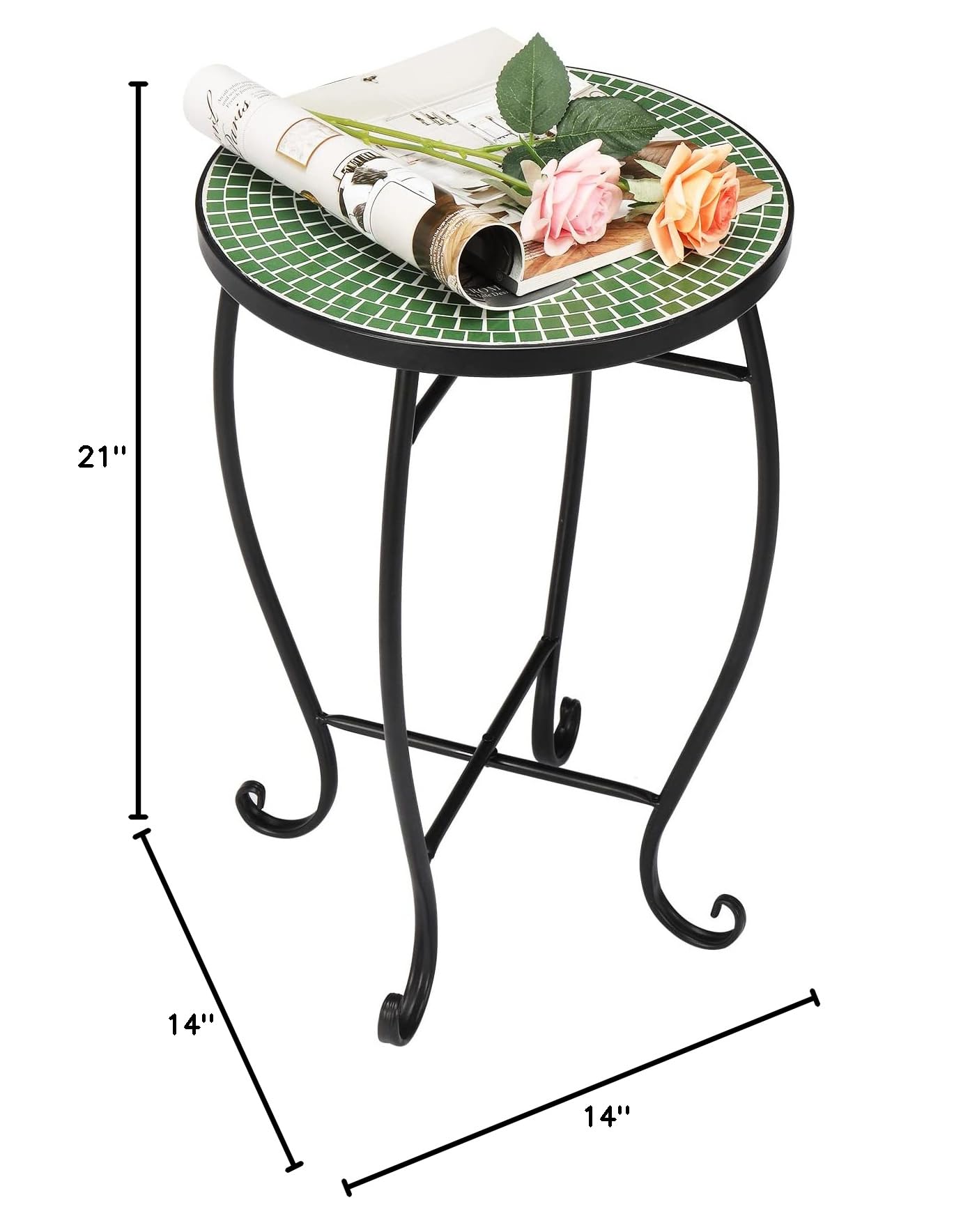 14" Round Mosaic Outdoor Side Table Green Garden