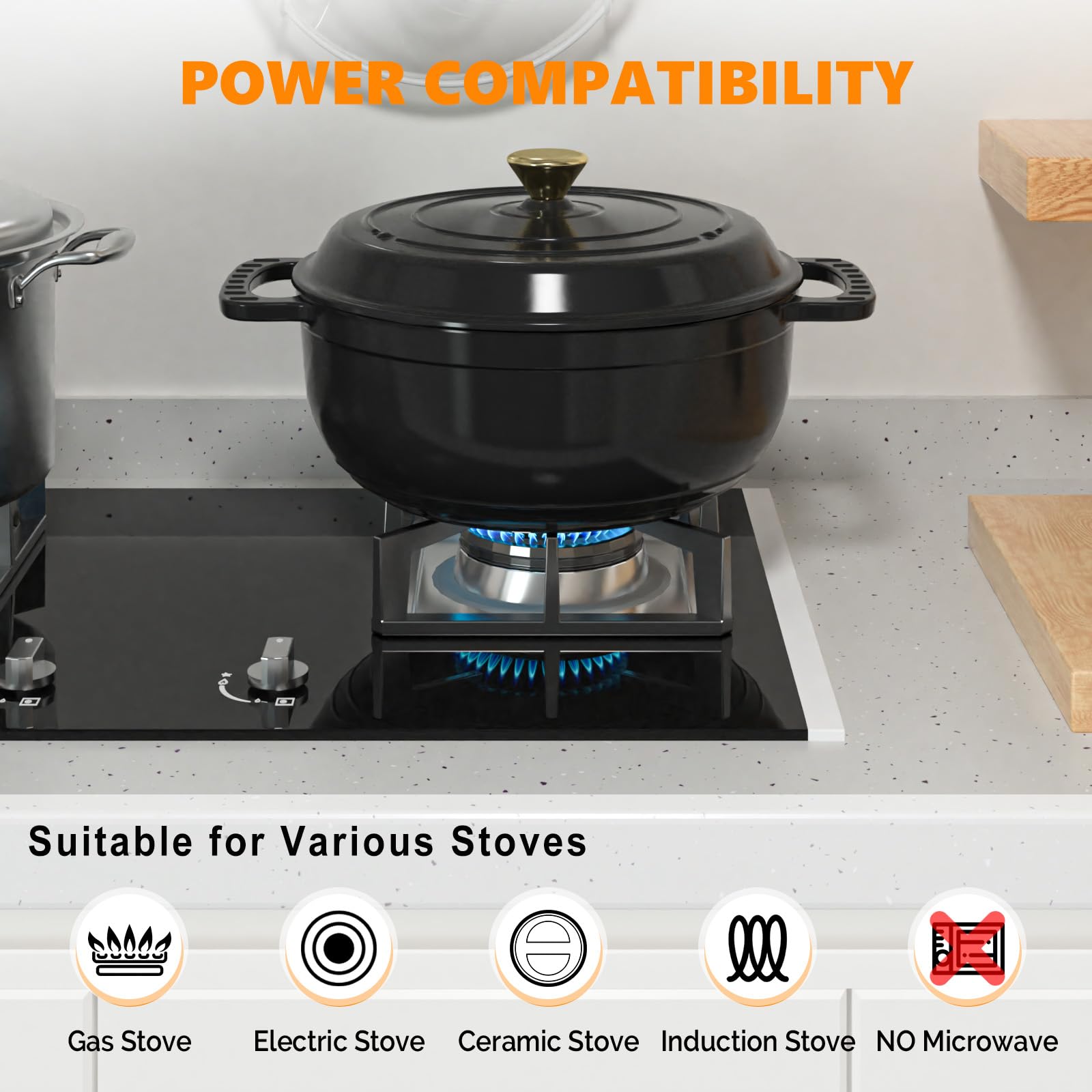 ROVSUN 7.5 QT Enameled Cast Iron Round Dutch Oven Black