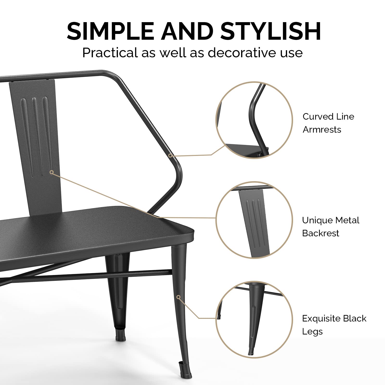 45" Outdoor Bench Metal Black