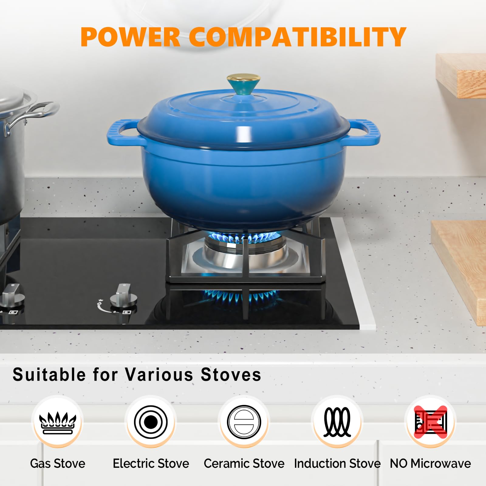 ROVSUN 6 QT Enameled Cast Iron Round Dutch Oven Blue