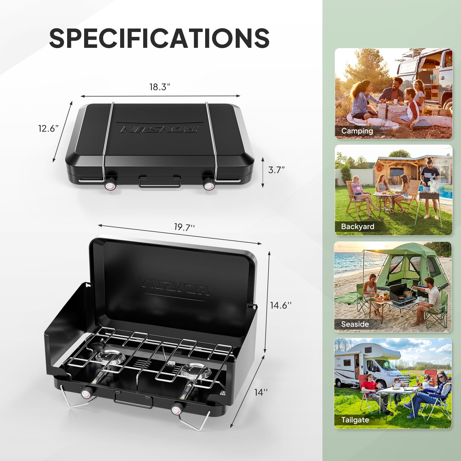 ROVSUN 2-Burner 20000 BTU Propane Camping Stove