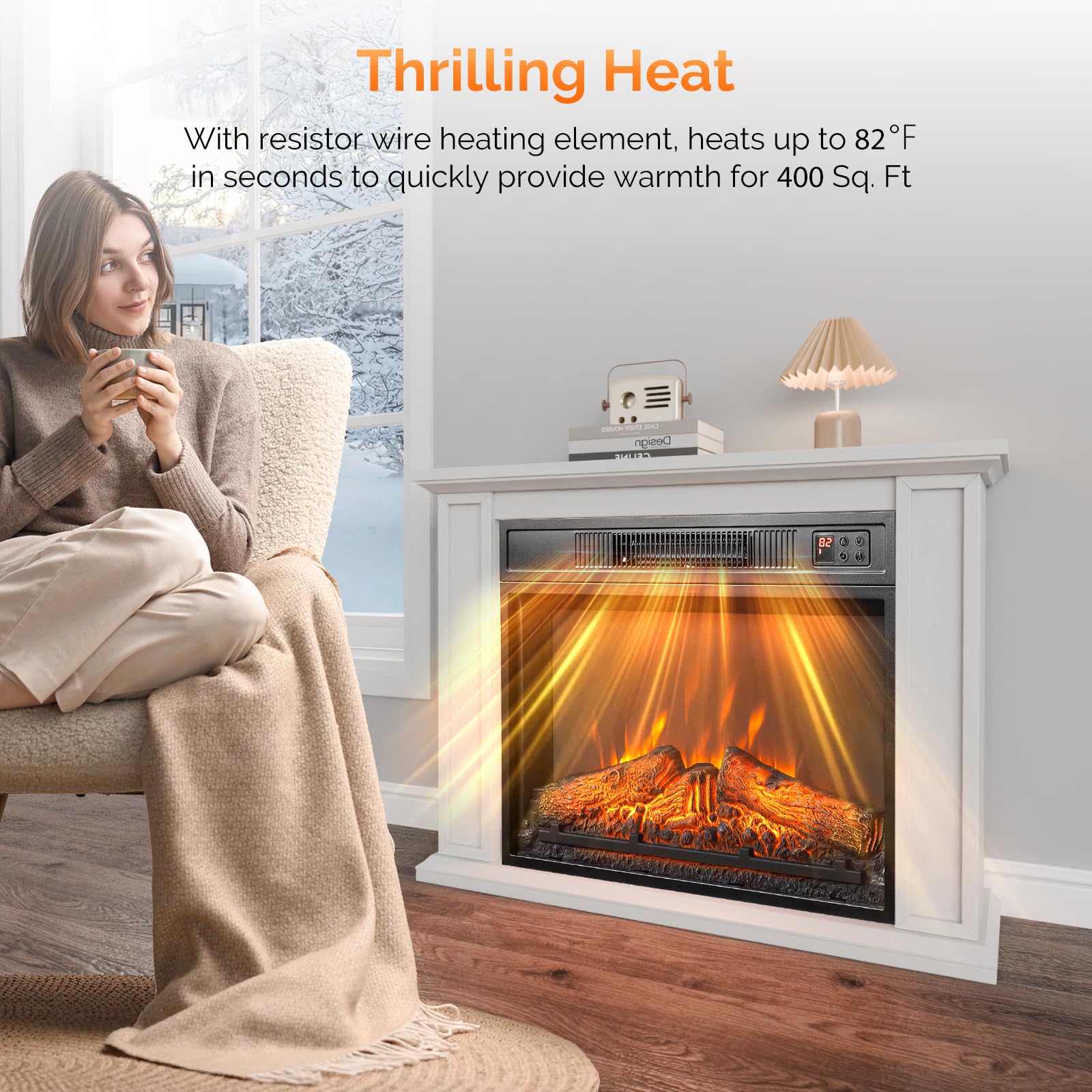 ROVSUN 23'' High 1400W 120V Electric Fireplace Inserts with APP & Remote