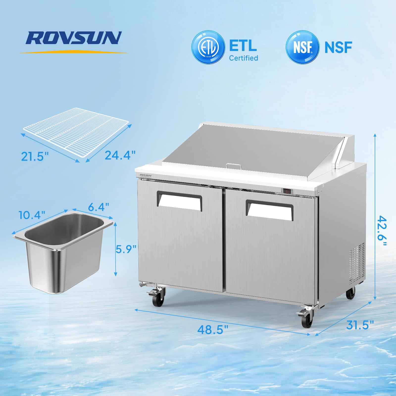 ROVSUN 49" 12-Pan Refrigerated Salad Sandwich Prep Table