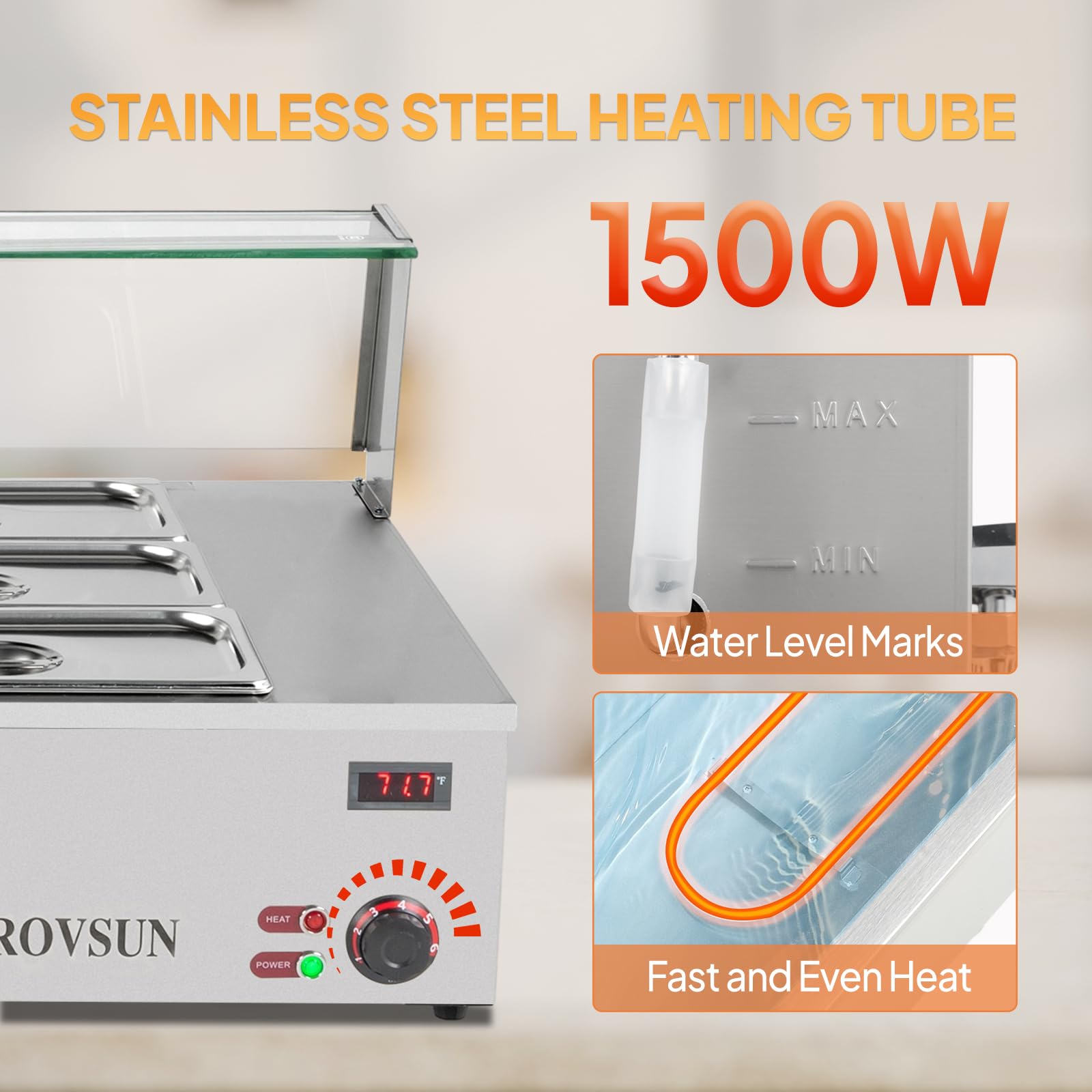 ROVSUN 96 QT 1500W 110V 12-Pan Electric Steam Table Food Warmer Countertop