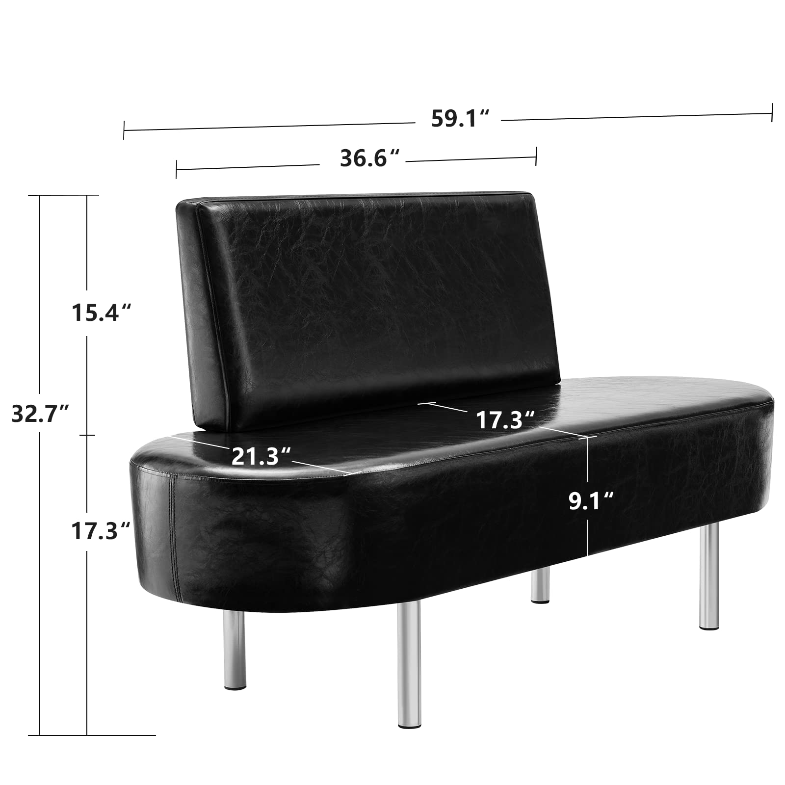 59.1" Waiting Chair Bench Seating Faux Leather with Backrest Black