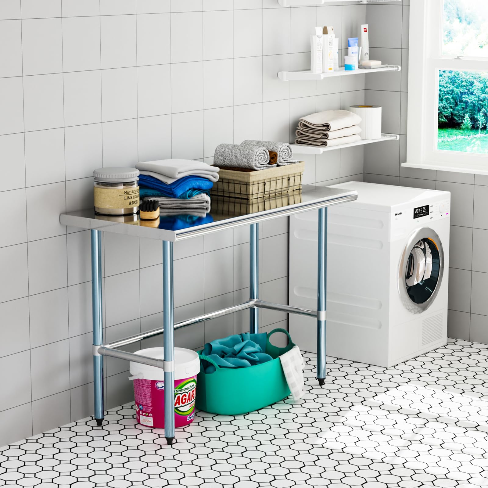 ROVSUN 48" x 24" Open Base Stainless Steel Work Table