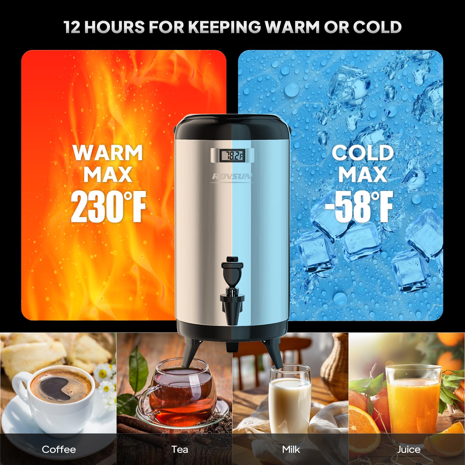 ROVSUN 3.2 Gallon Stainless Steel Insulated Beverage Dispenser Silver