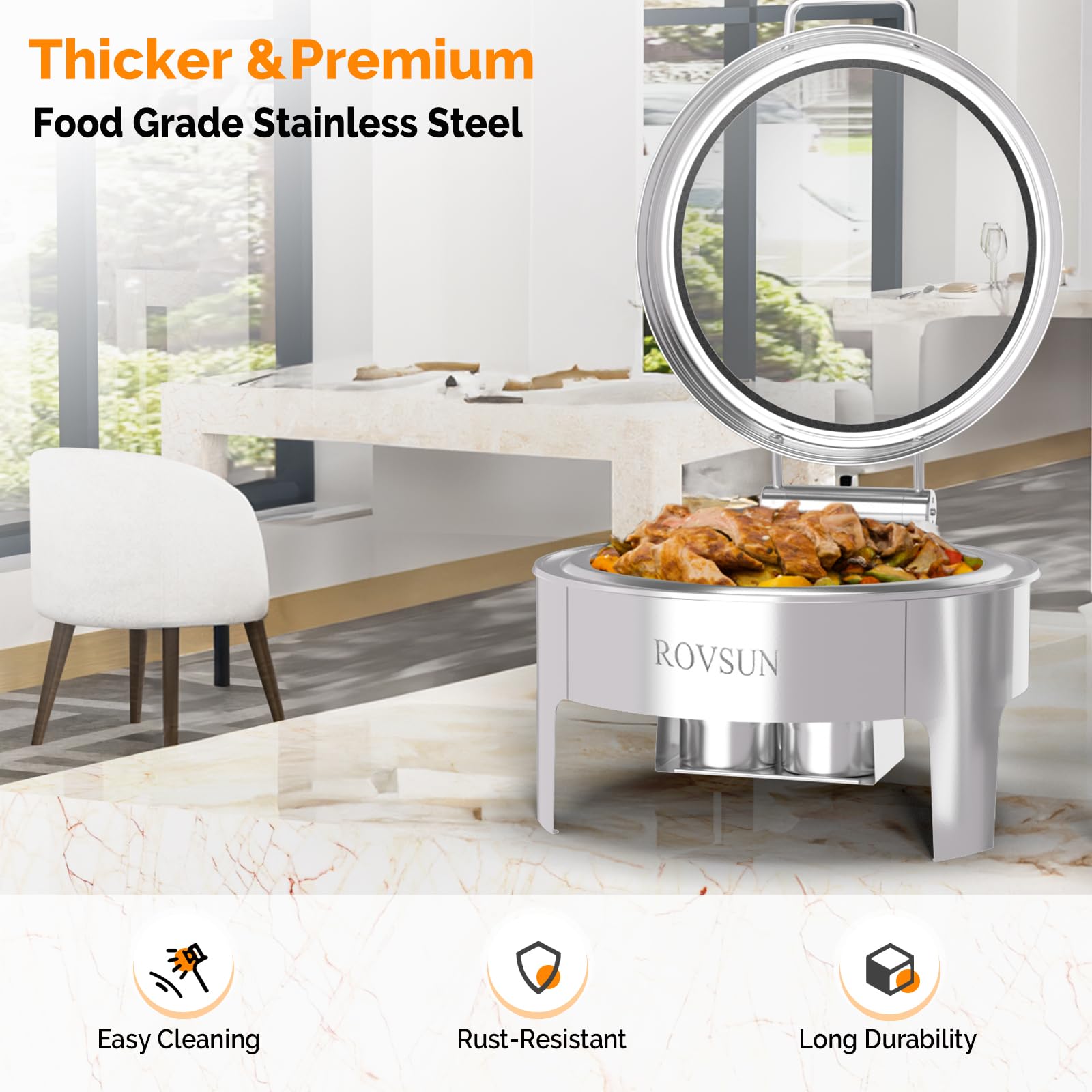 ROVSUN 6 QT Round Silver Chafing Dish Buffet Set with Serving Tong