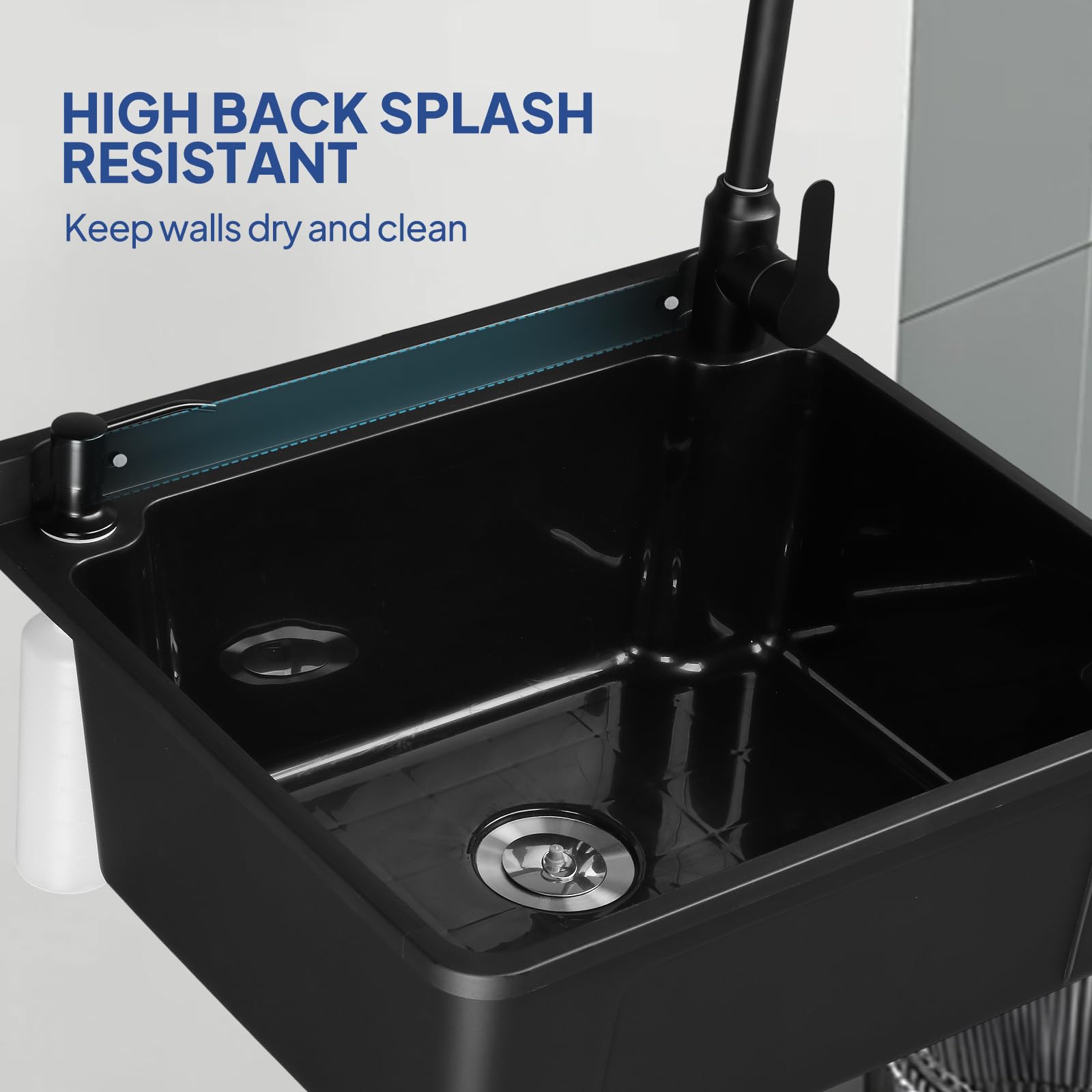 ROVSUN 20" x 17" Plastic Wall-Mounted Utility Sink with Wall Bracket Black