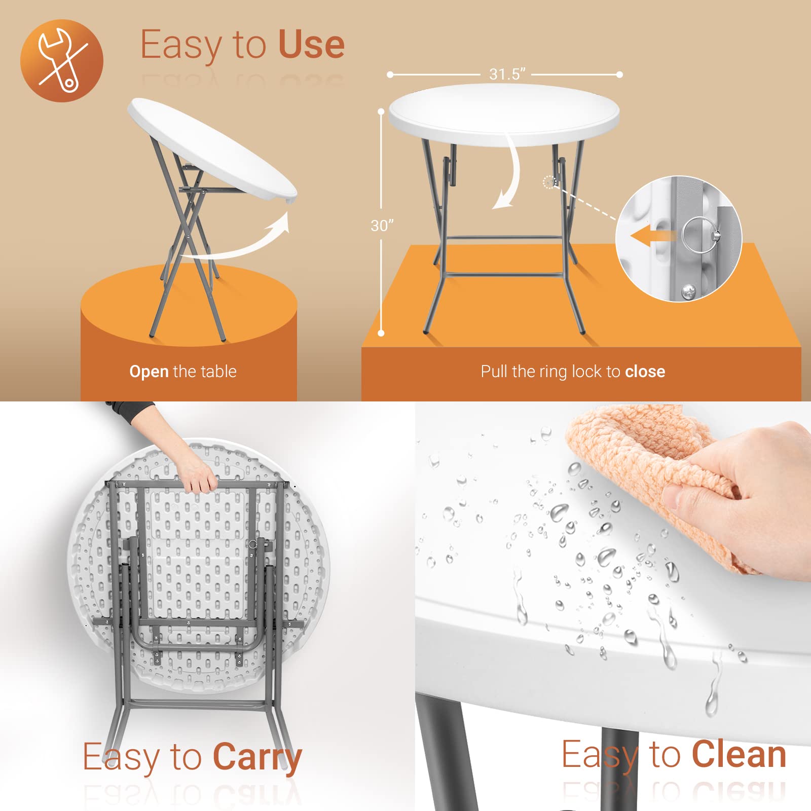 32" Round Folding Portable Plastic Dining Table White