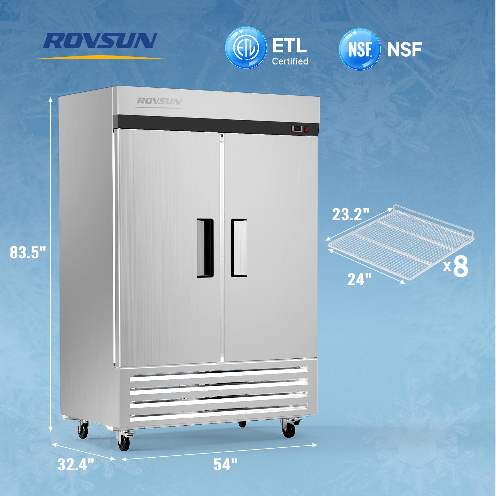 ROVSUN 54" 49 Cu.Ft.Double Door Reach-In Freezer