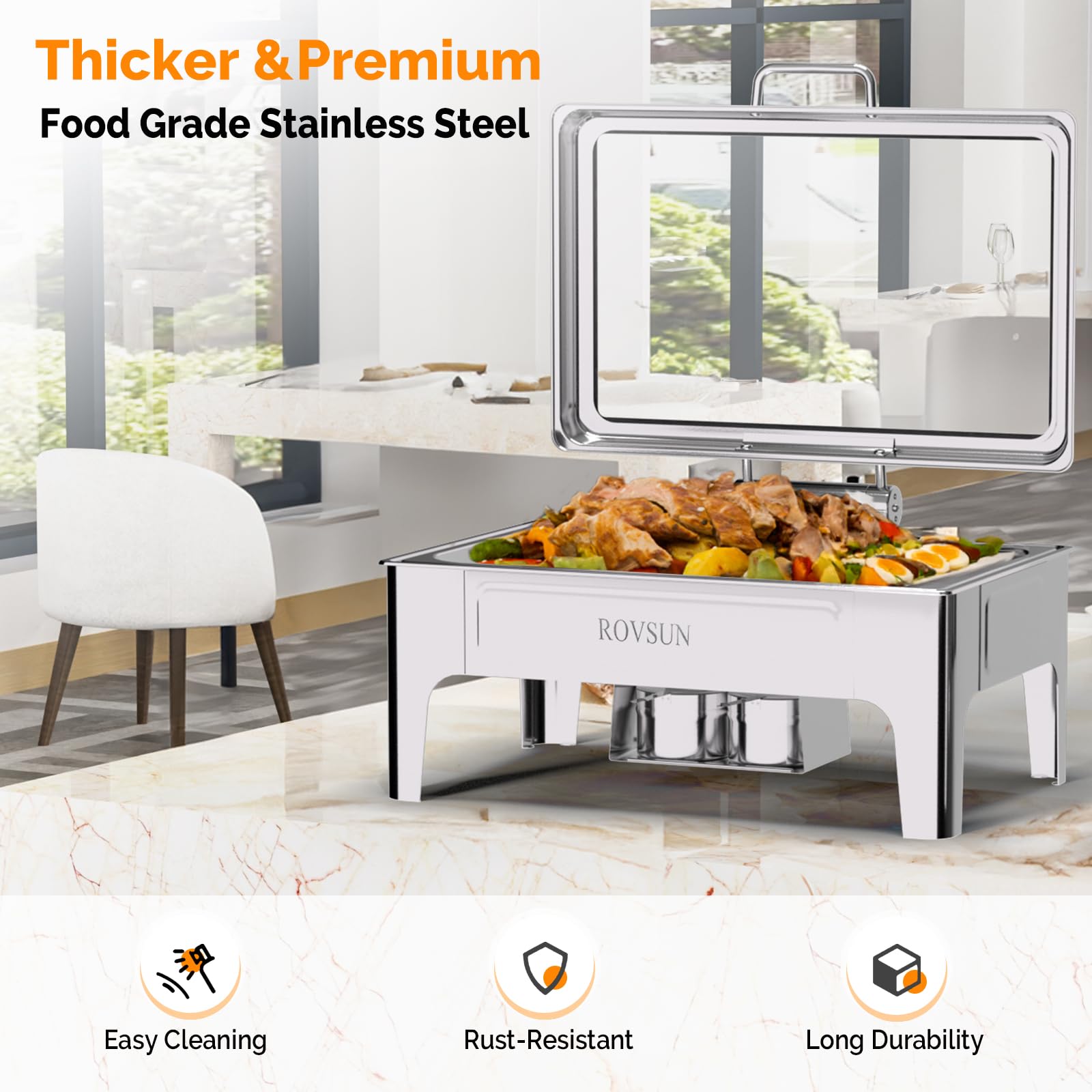 ROVSUN 9 QT Rectangle Silver Chafing Dish Buffet Set with Serving Tong