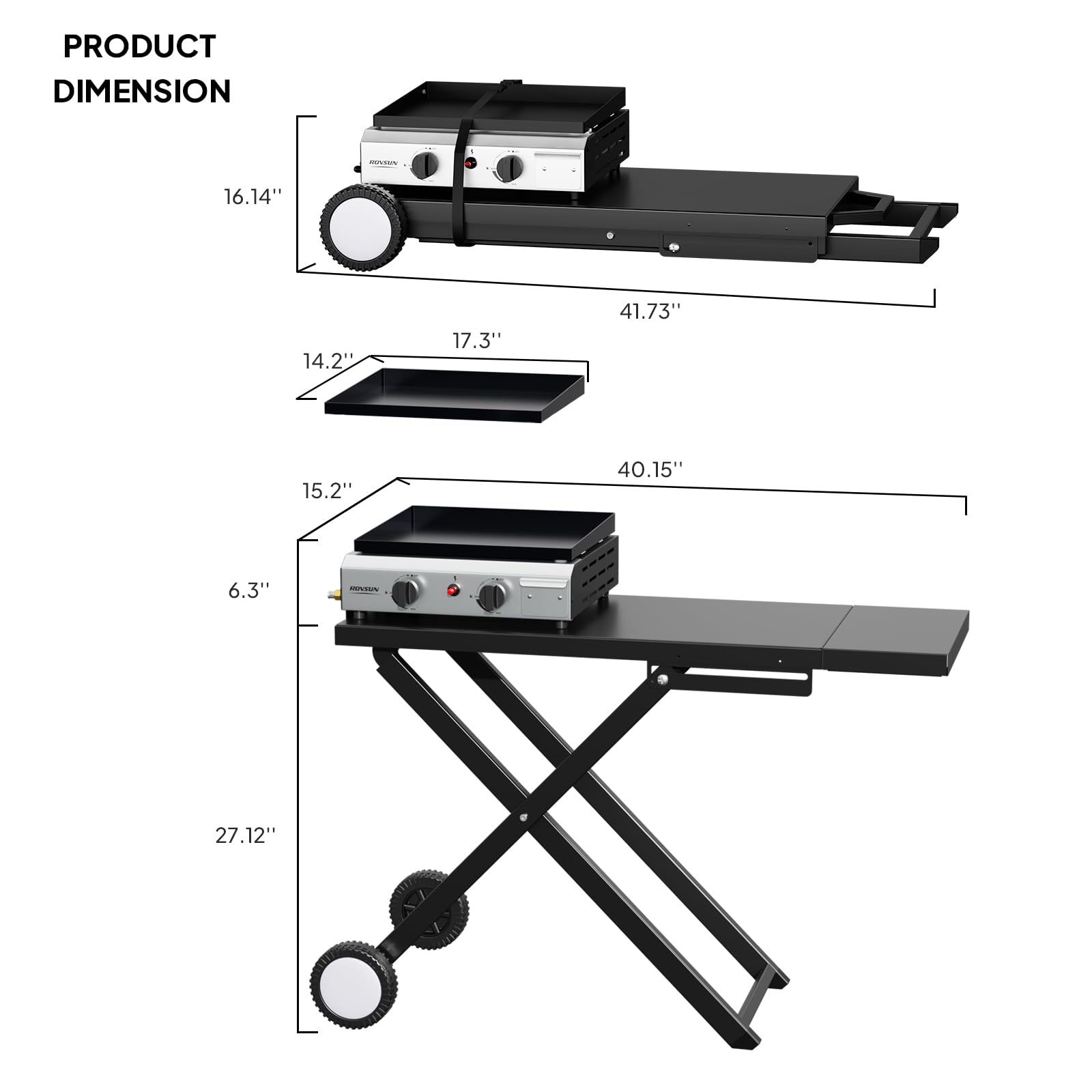 ROVSUN 2-Burner 20,000 BTU Foldable Propane Griddle with Wheels