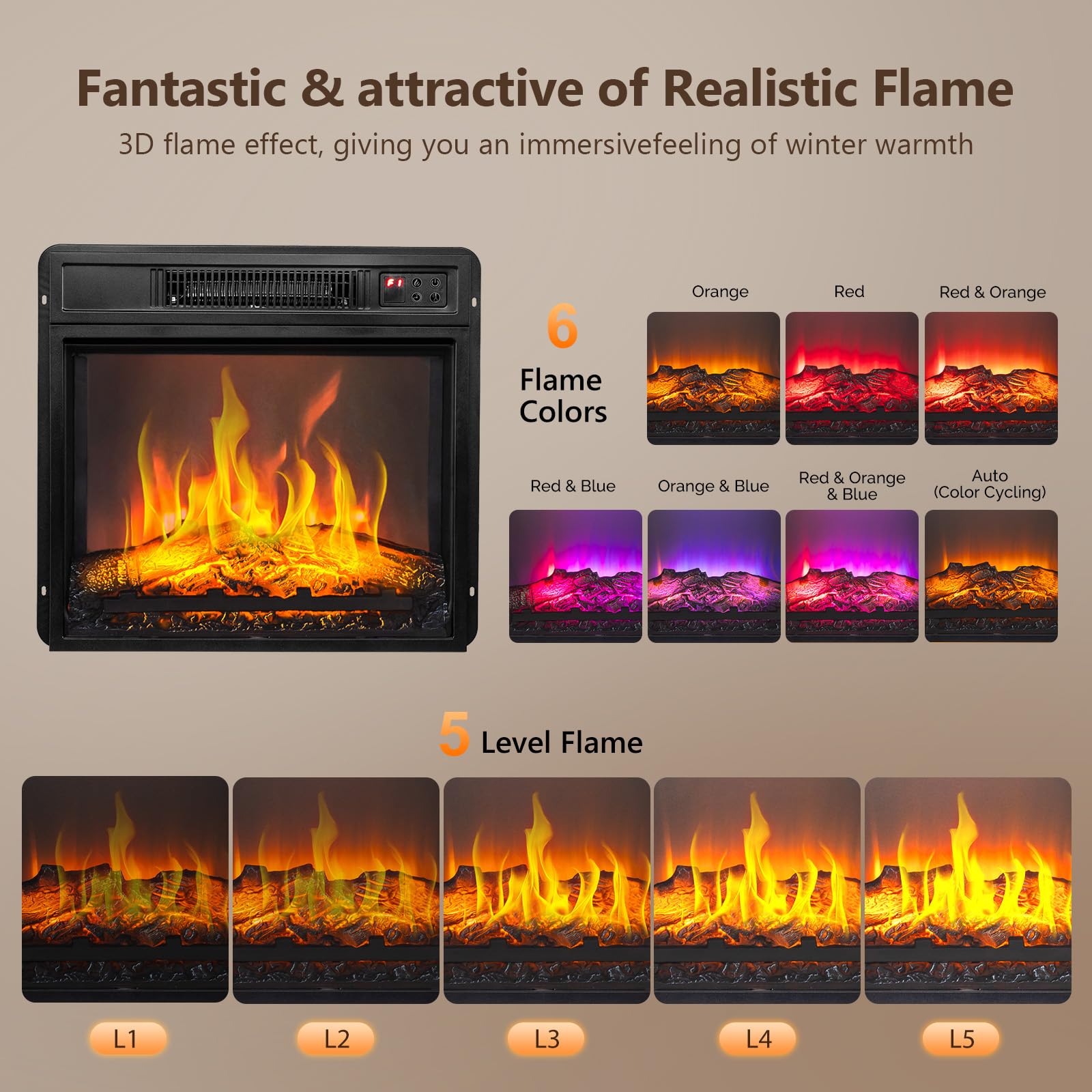 ROVSUN 43'' High 1400W 120V Electric Fireplace with Mantel & Remote