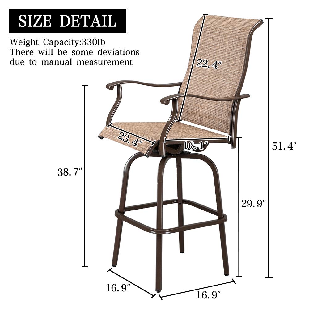 2 Pieces Outdoor Swivel Bar Stool Set Brown