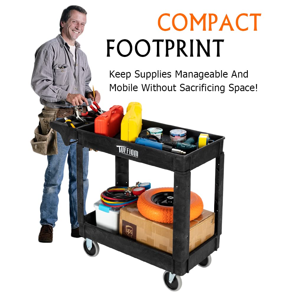 2-Tier 40" x 17" 550 lb. Capacity Plastic Utility Cart with Wheels Black