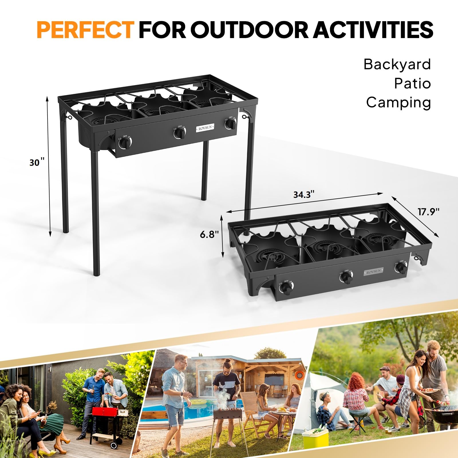 ROVSUN 3-Burner 225,000 BTU Outdoor Camping Propane Stove
