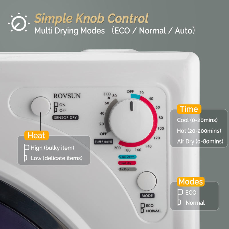 ROVSUN 9 LBS 1300W 110V Tumble Dryer Machine with Classic Knob Control White