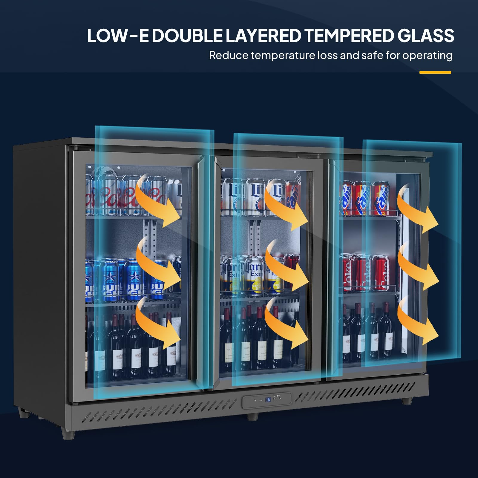 ROVSUN 53.1" 11.4 Cu.Ft. 160W 110V Back Bar Cooler with 3 Doors