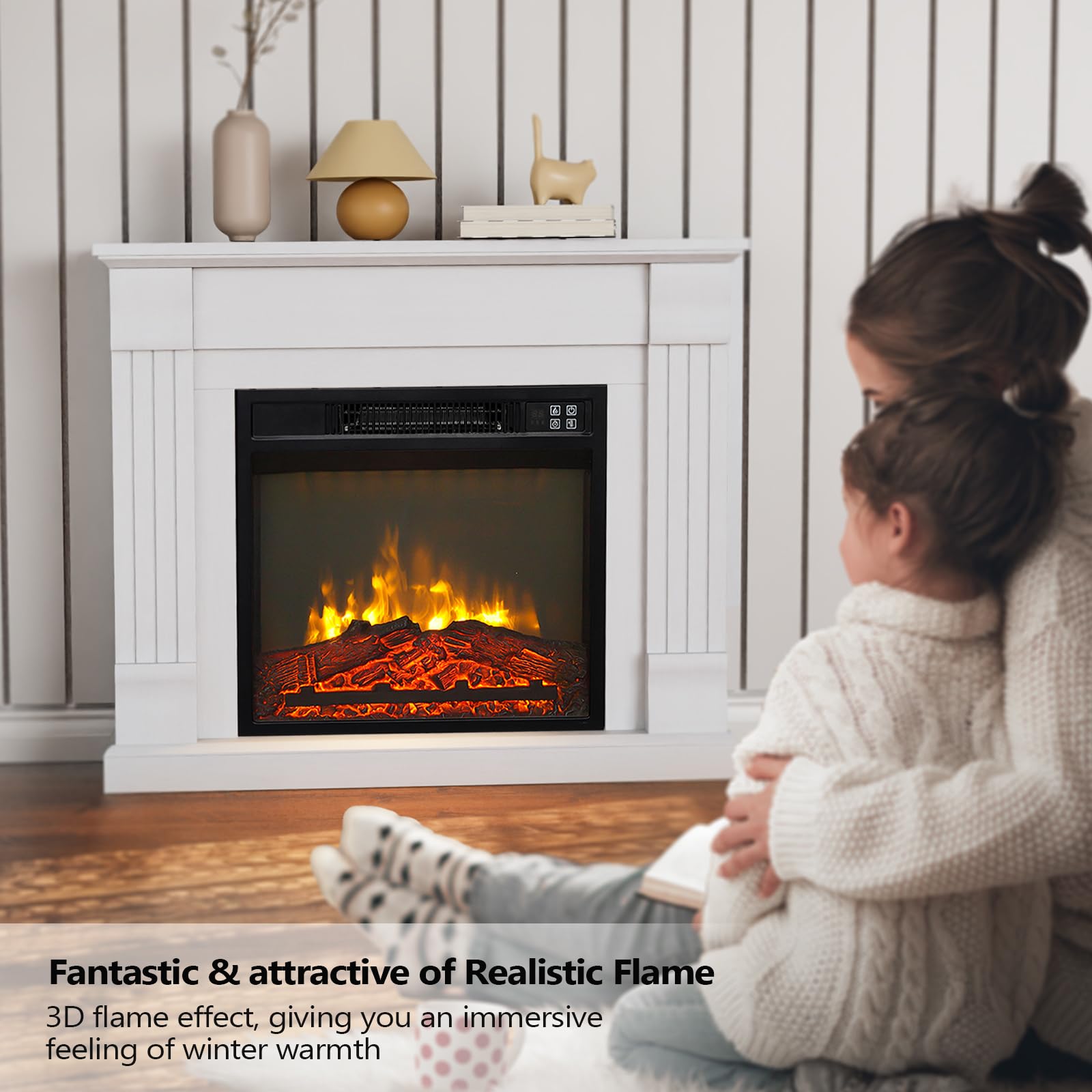 ROVSUN 27'' High 1400W 120V Electric Fireplace with Mantel & Remote